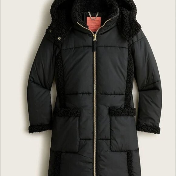 J.CREW SnowDay PrimaLoft Puffer Black Jacket Coat with Sherpa Trim XS P - Picture 3 of 11